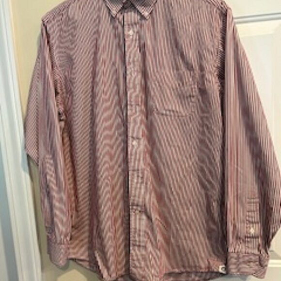 Men's Shirt Cremieux Classics Size Large Burgundy White Striped - Picture 5 of 6
